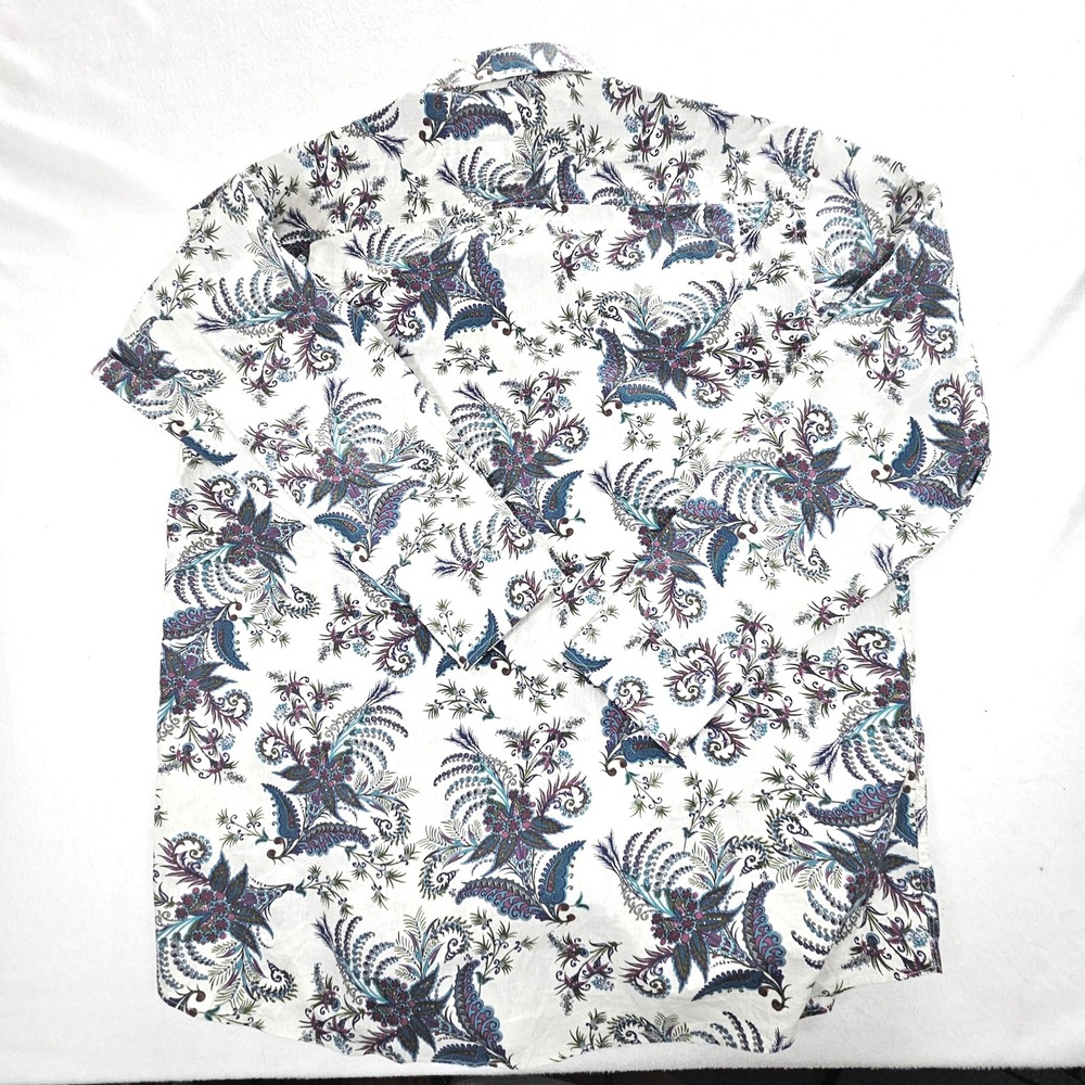Alan Flusser Mens XL White Paisley Floral Cotton Button Down Shirt Long Sleeve - Picture 9 of 10